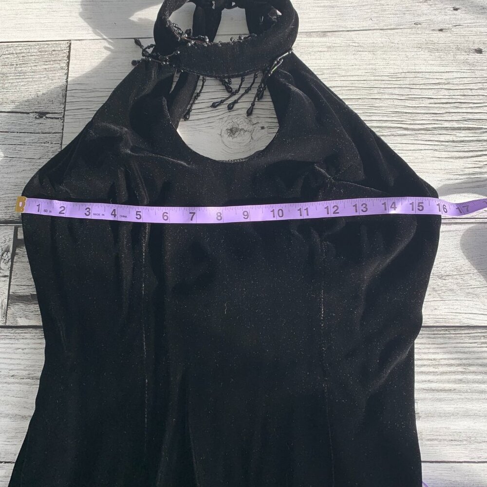 Vintage 90s Y2K Velvet Keyhole Choker Collar Bodycon Witchy Dress - Picture 12 of 16
